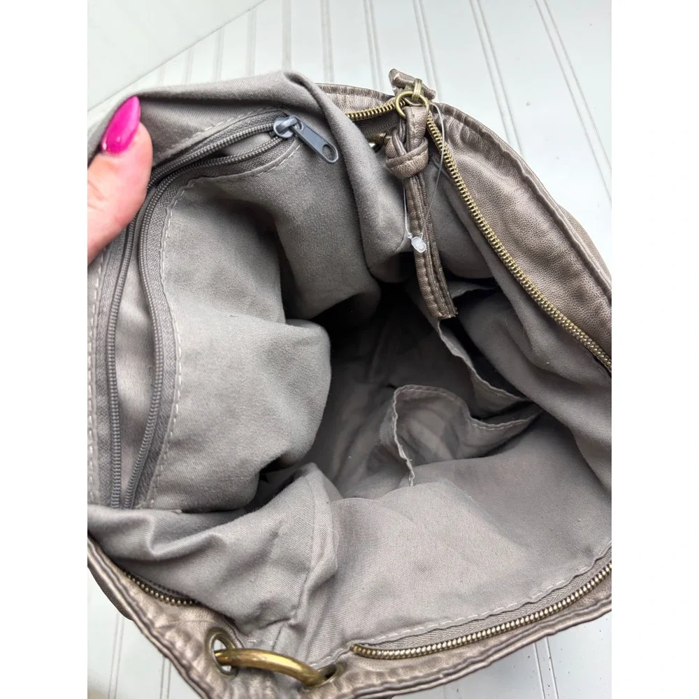 Stone & Co Vintage Y2K Taupe Distressed Slouchy Leather Shoulder Crossbody Bag